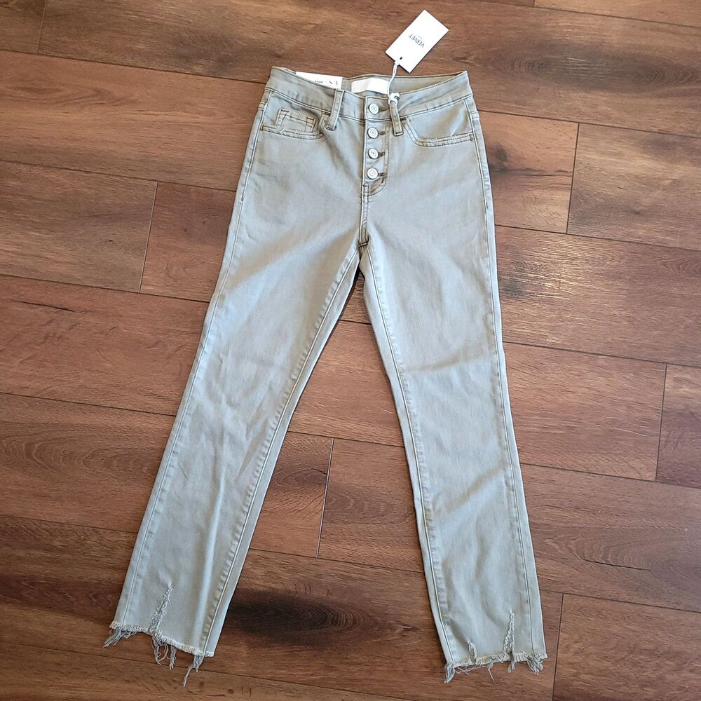 NEW Vervet Jeanne High Rise Stretch Slim Straight Jeans 24 Distressed Green